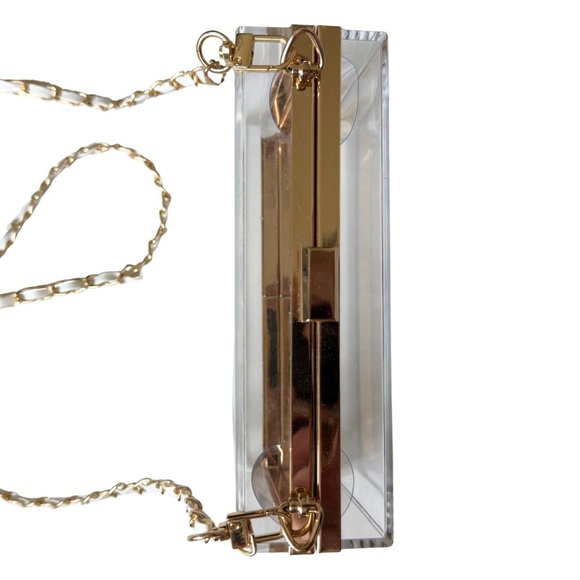 Transparent Gold Chain Stadium Bag Clutch - Picture 3 of 4